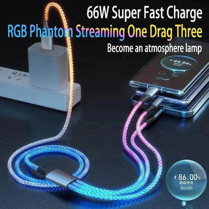 UltraCharge 6A Fast Charging 3 In 1 Charging Cable With RGB Light  Universal MultiDevice Sync  Powe 1