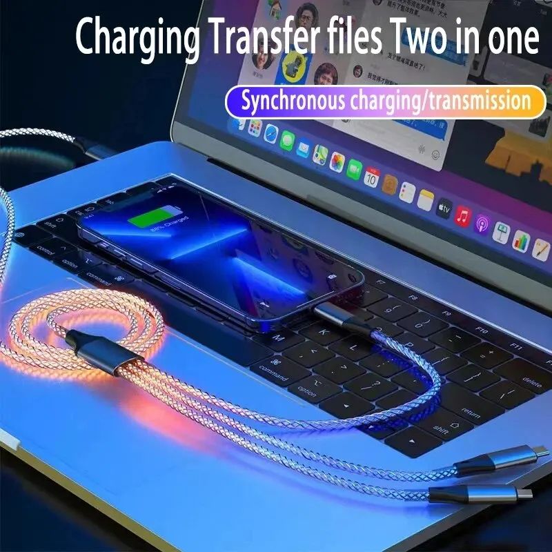 UltraCharge 6A Fast Charging 3 In 1 Charging Cable With RGB Light  Universal MultiDevice Sync  Powe 3