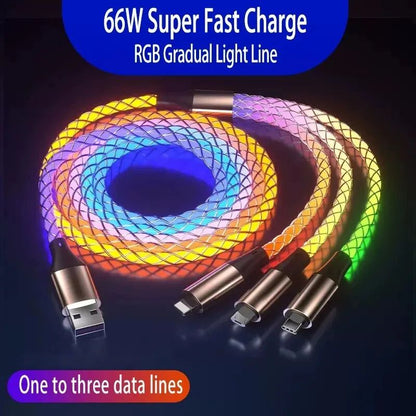 UltraCharge 6A Fast Charging 3 In 1 Charging Cable With RGB Light  Universal MultiDevice Sync  Powe 4
