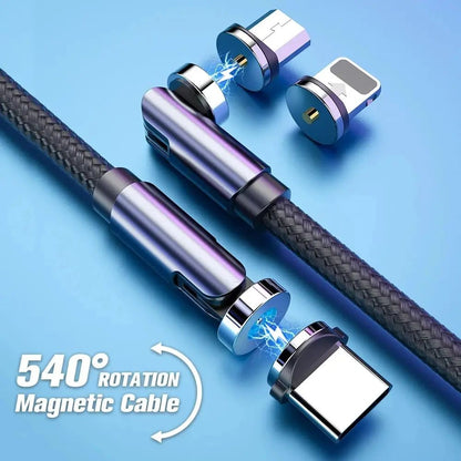 540° Magnetic Fast-Charge 3-in-1 Rotating Data Cable