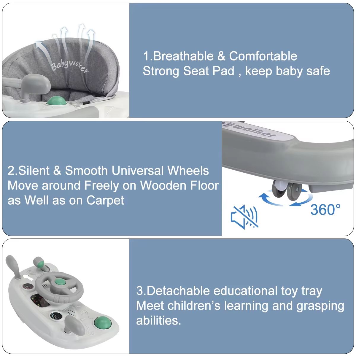 Toddler Baby Push Walker With Removable Music Tray Foldable Design And Feeding Tray 9
