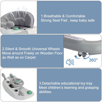 Toddler Baby Push Walker With Removable Music Tray Foldable Design And Feeding Tray 9