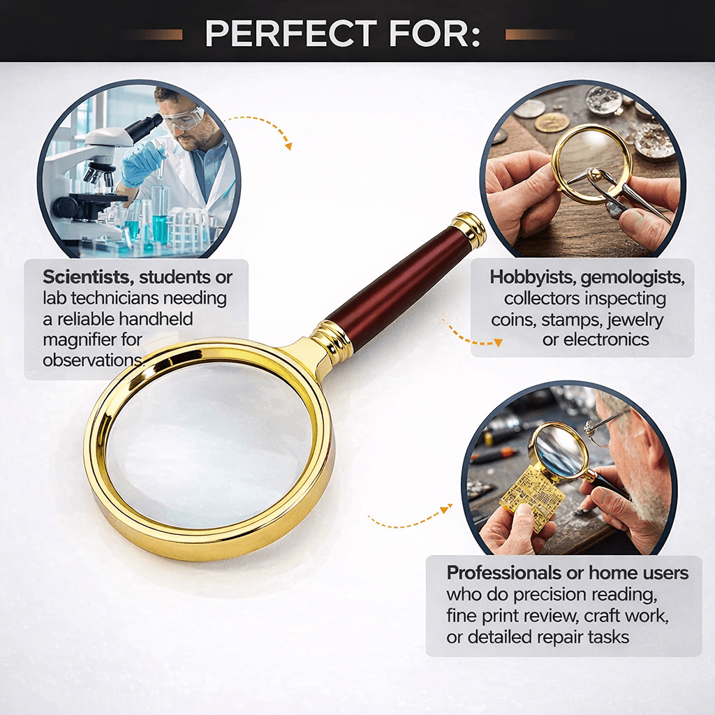 Handheld Metal 50x HighDefinition Magnifying Glass  Metal Frame Magnifier For Reading Scientific Ex