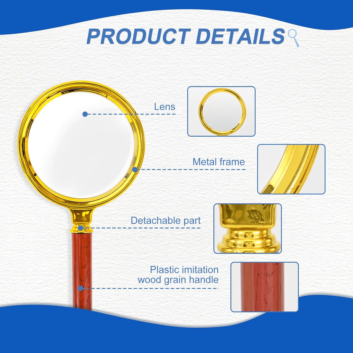 Handheld Metal 50x HighDefinition Magnifying Glass  Metal Frame Magnifier For Reading Scientific Ex 7