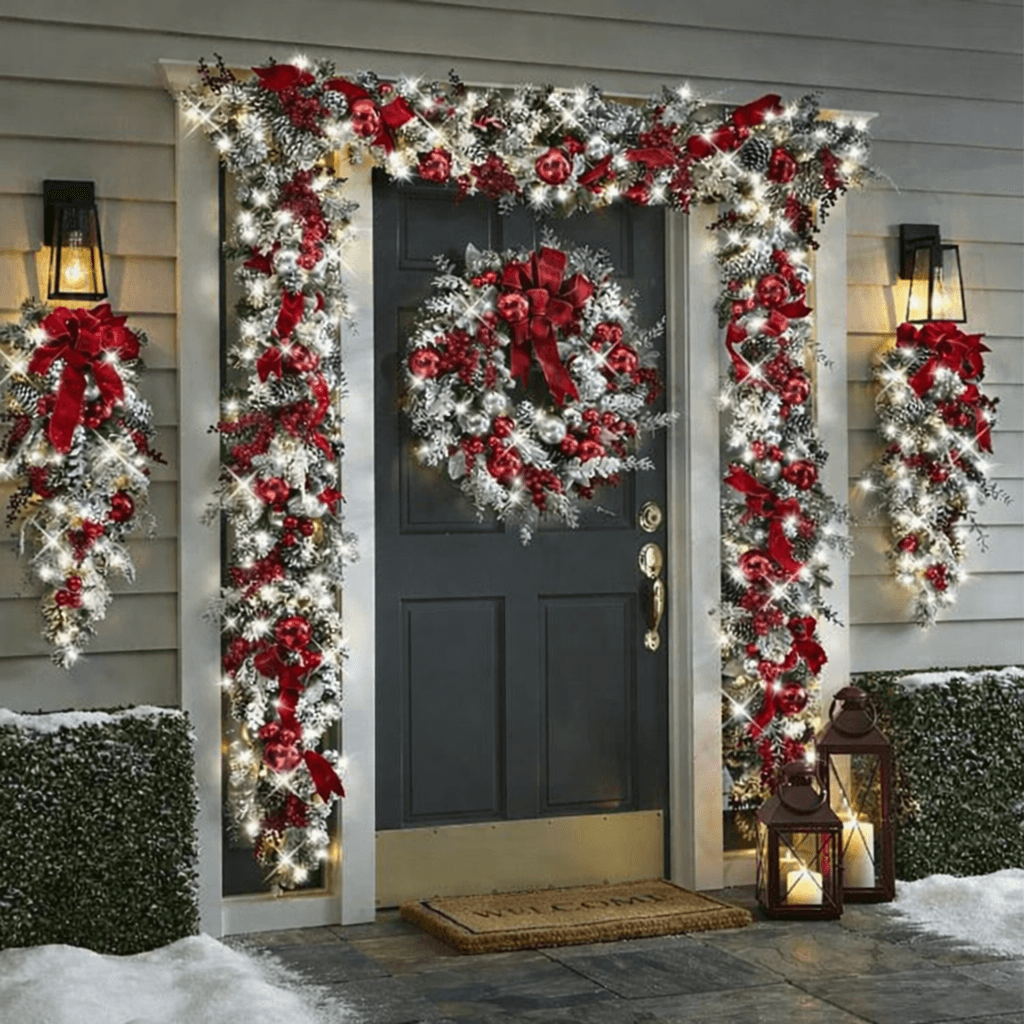 Christmas Wreath Outdoor Decorations, Front Door Porch Garden Wreath, New Year Signs & Hanging Garland for Home & Office