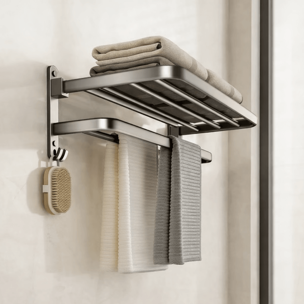 Upgraded Space Aluminum Towel Rack – Thickened Wall-Mounted 40–60 cm Bathroom Storage & Drying Shelf