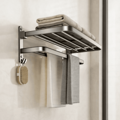 Upgraded Space Aluminum Towel Rack – Thickened Wall-Mounted 40–60 cm Bathroom Storage & Drying Shelf
