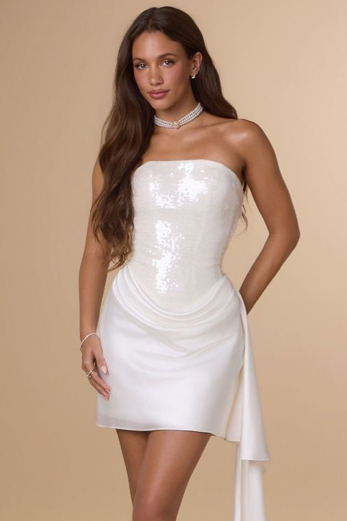 Lachlan Mini Dress Sequin & Satin Cocktail Dress Off White