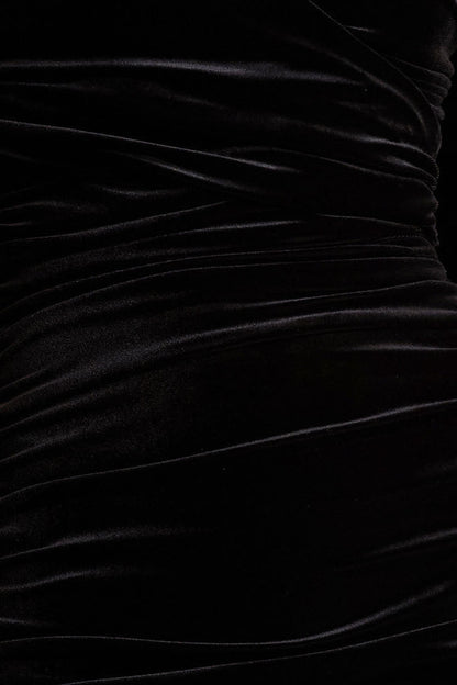 Paloma | Black Velvet Bandeau Maxi Dress With Scarf