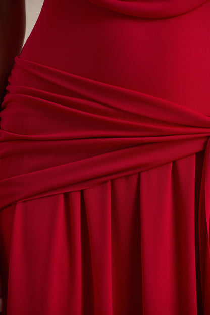 Mist | Red Plunge-Neck Maxi Dress With Knot-Detail And Open-Back