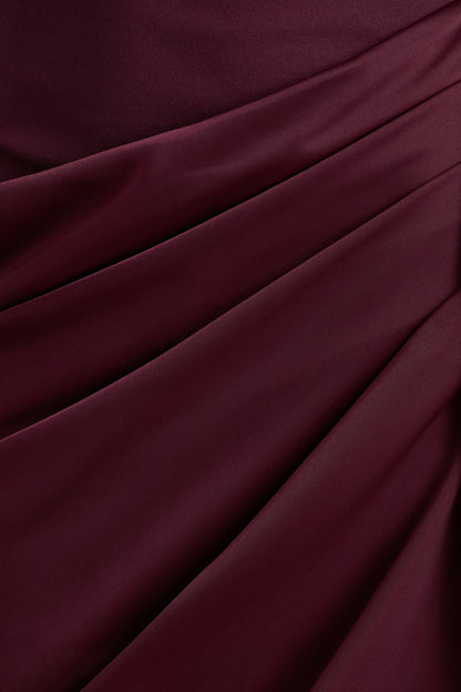 Raffie | Plum Long-Sleeve Midi Dress With Satin Wrap Skirt